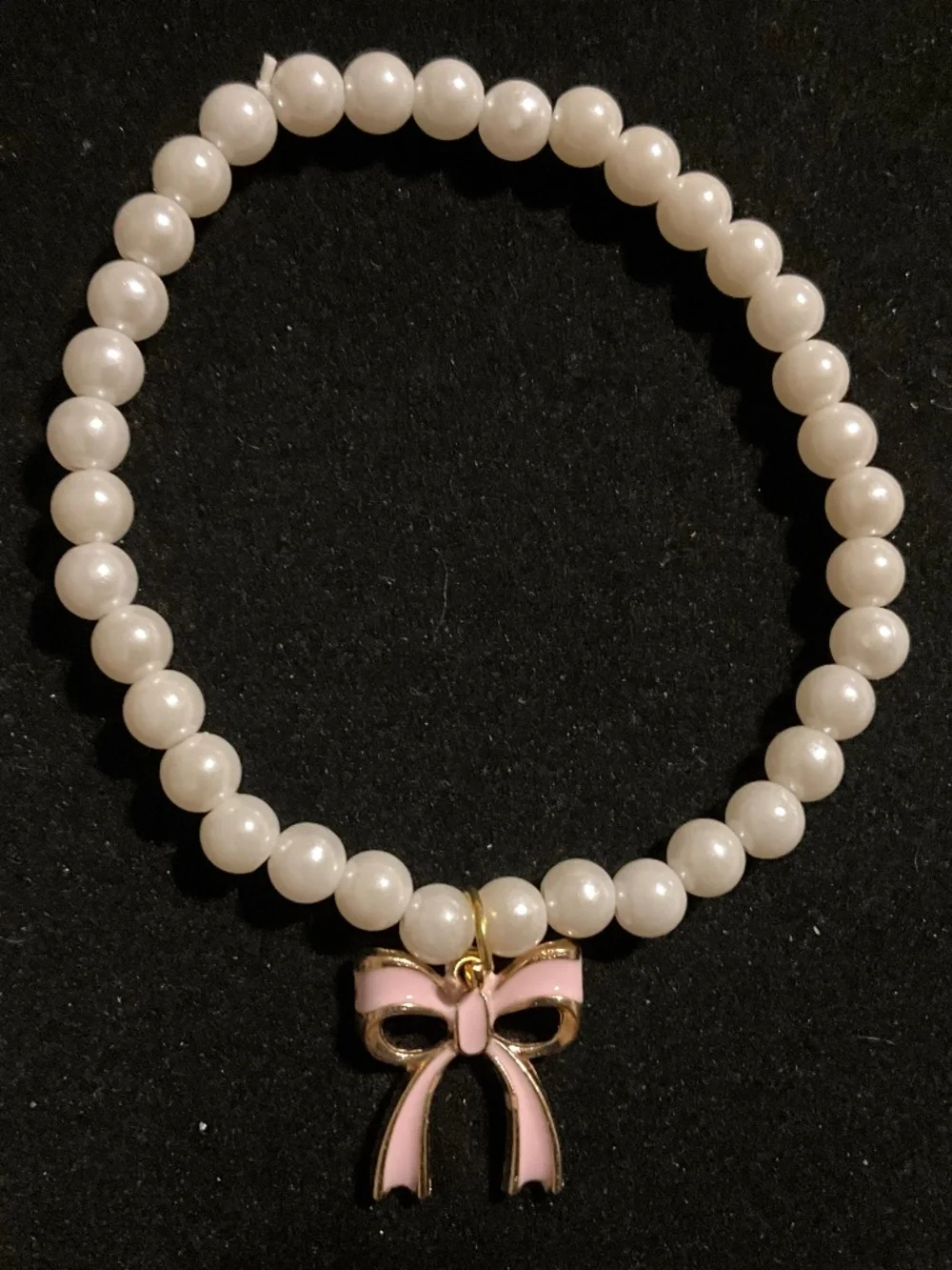 Pink Pearl Pet Collar Necklace with Bow – Medium Adjustable Dog/Cat Jewelry